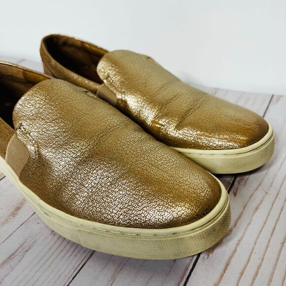 Frye Pebbled Rose Gold Leather Flat Slip-On Loafers - Picture 2 of 10